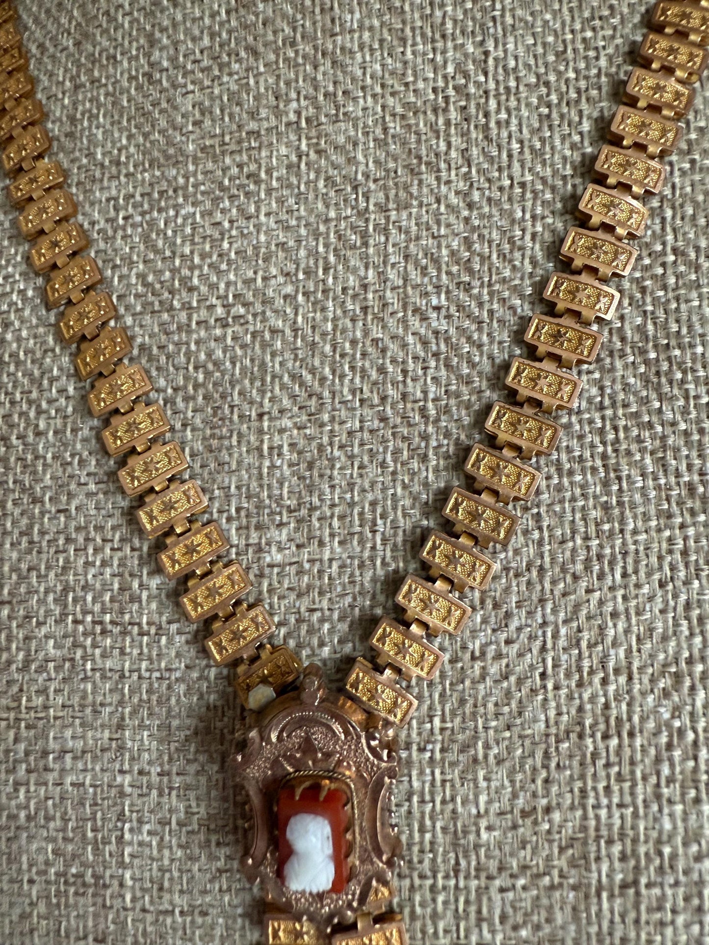 Victorian 1880's Gold Filled Book Chain Cameo Necklace