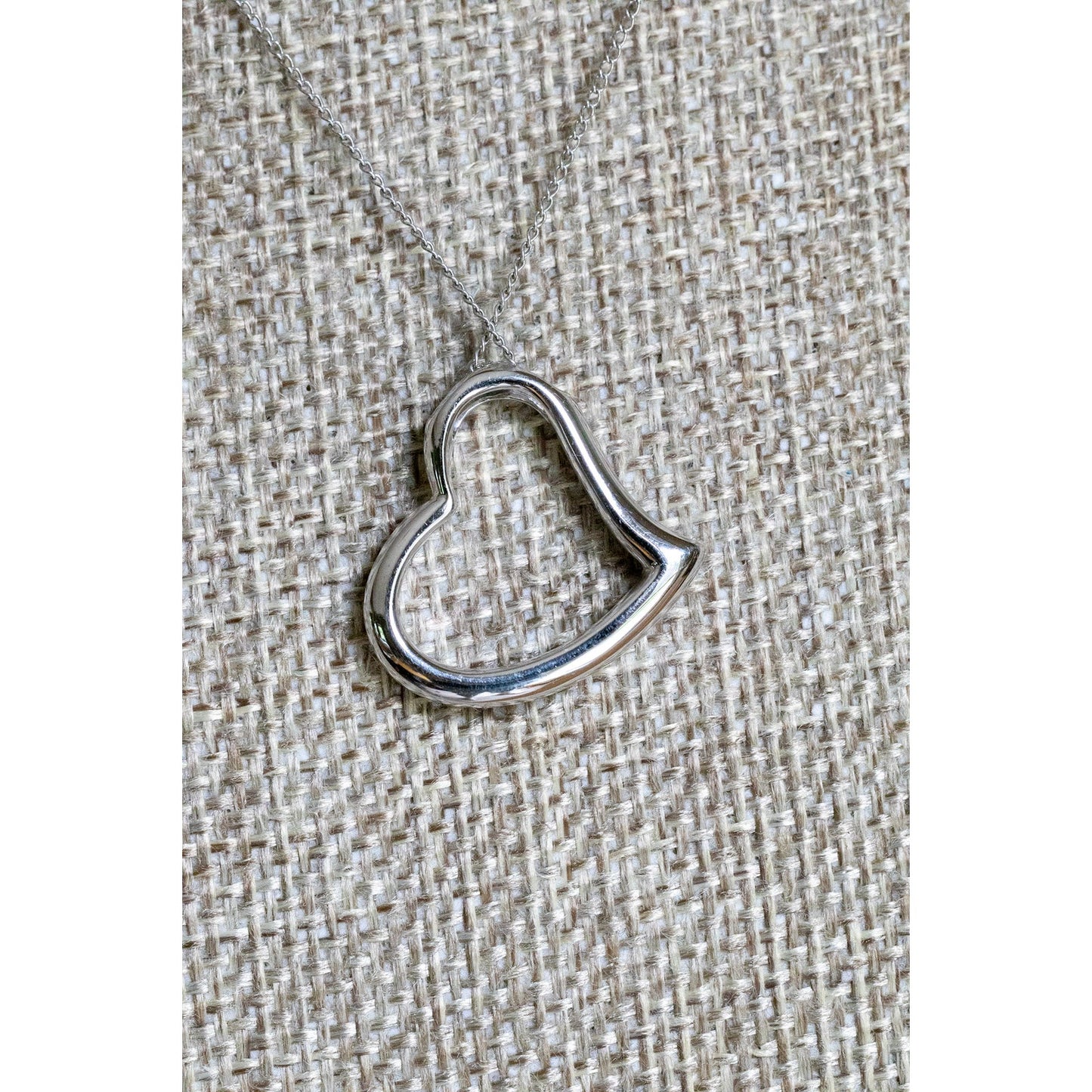 14K White Gold Open Heart Pendant with Natural Round Brilliant Cut Diamond on 14K Gold Chain
