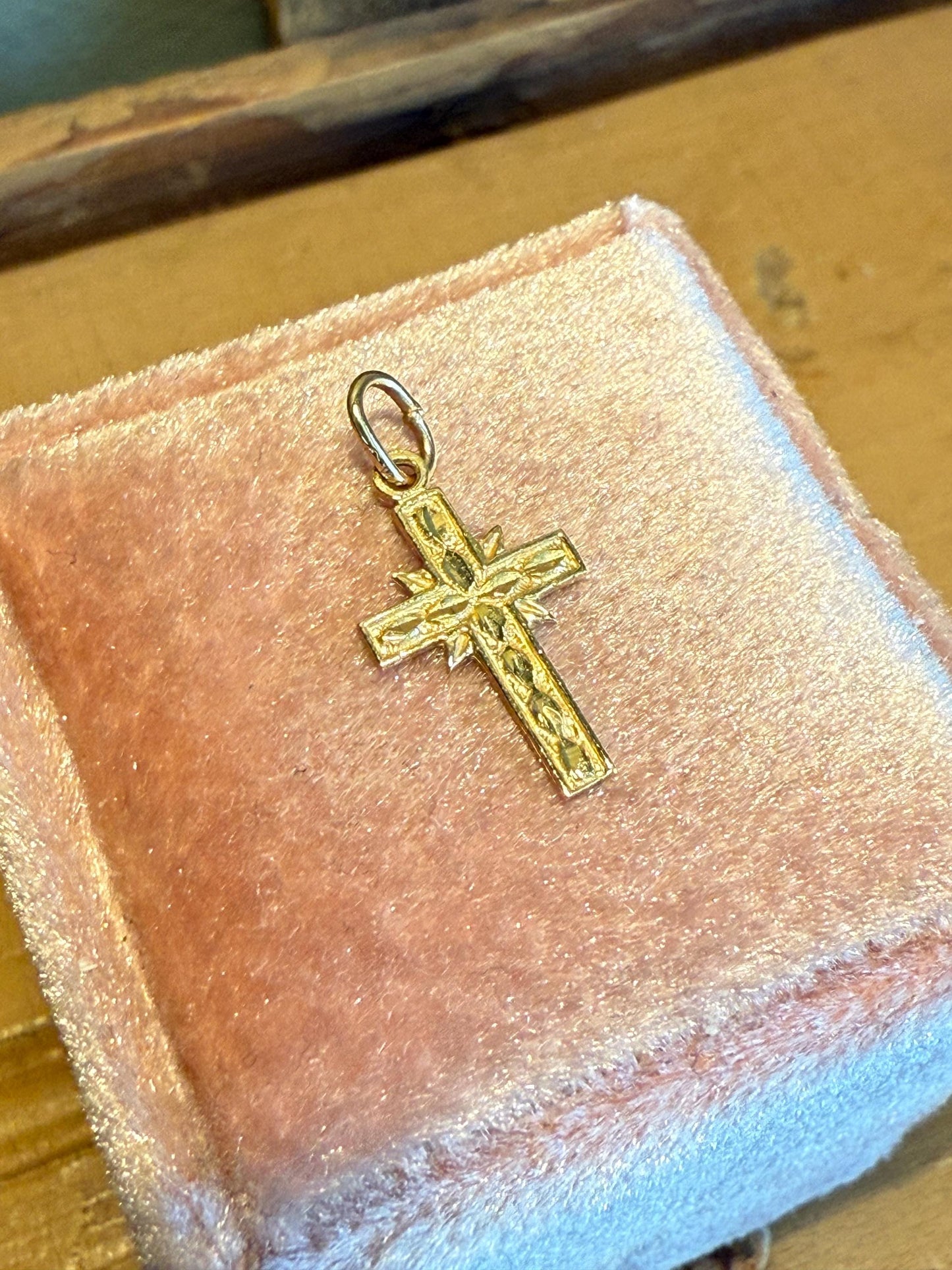 Little Vintage 10K Yellow Gold Engraved Front Cross