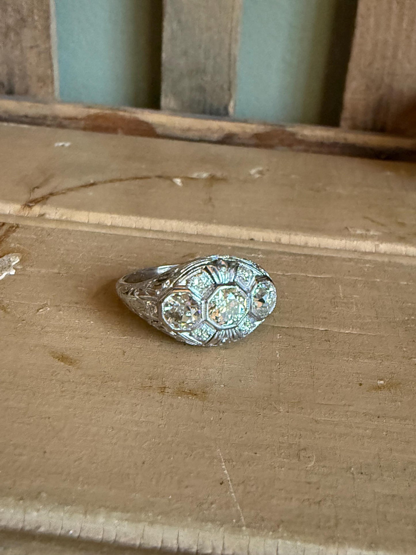 Vintage Art Deco Iridium Platinum Old European Cut Diamond Ring 1.30 CTW