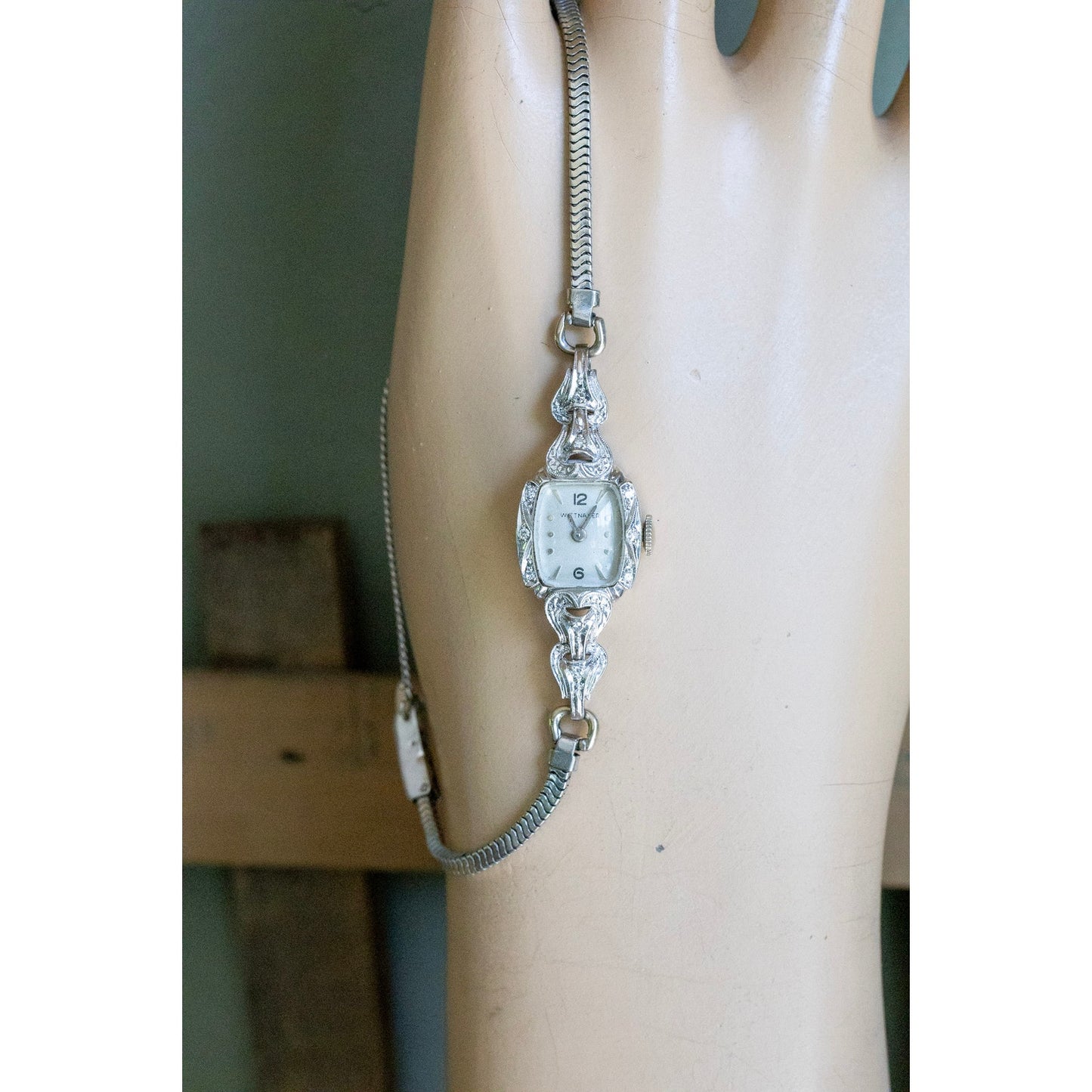 Vintage 14K White Gold Wittnauer Ladies Diamond Wrist Watch
