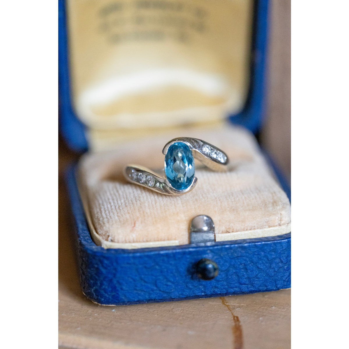 Handmade Vintage 14K White Gold Aquamarine and Diamond Ring