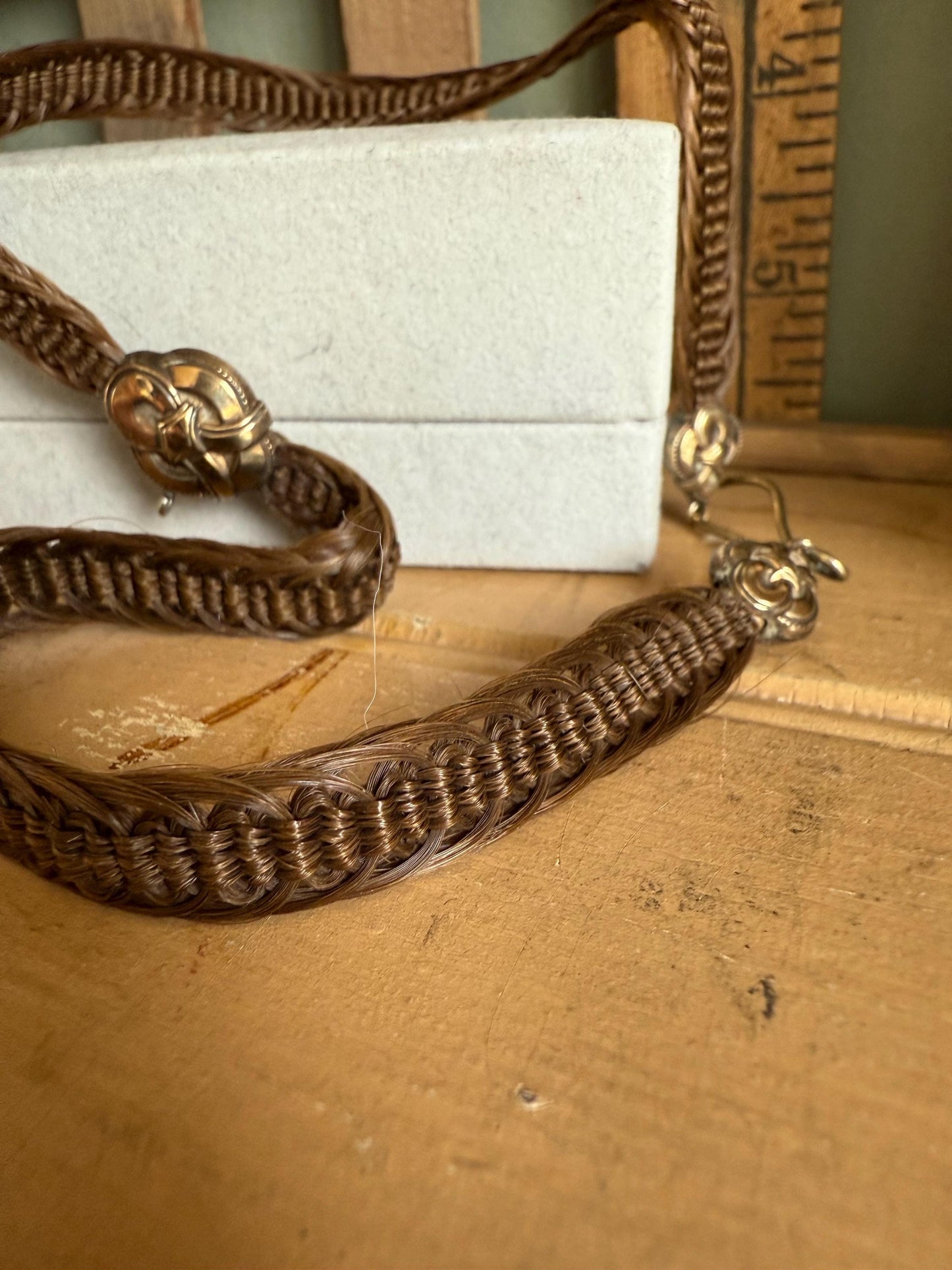 c1880 Victorian Gold Filled Woven Hair Watch Chain With Hook and Eye Closure