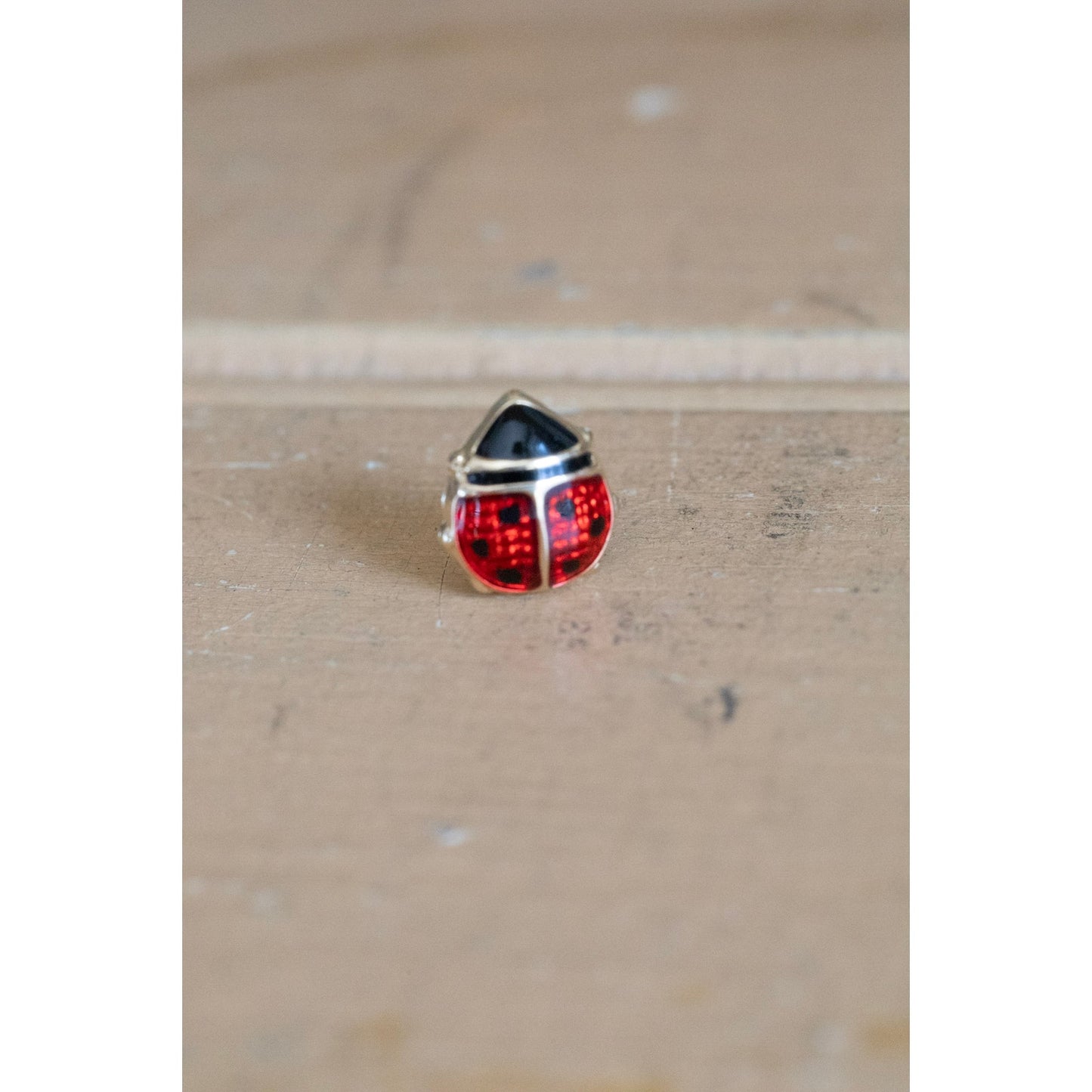 Sweet Single 14K Yellow Gold Enamel Ladybug Earring