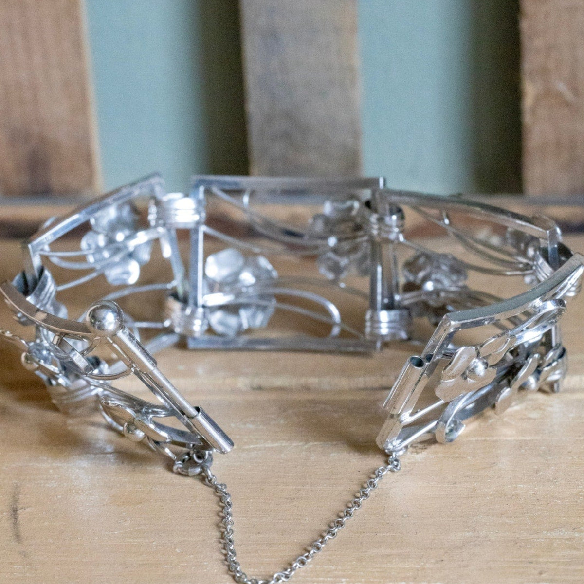 A late 1940's Harry S. Bick & Son Sterling Silver Floral Link Bracelet