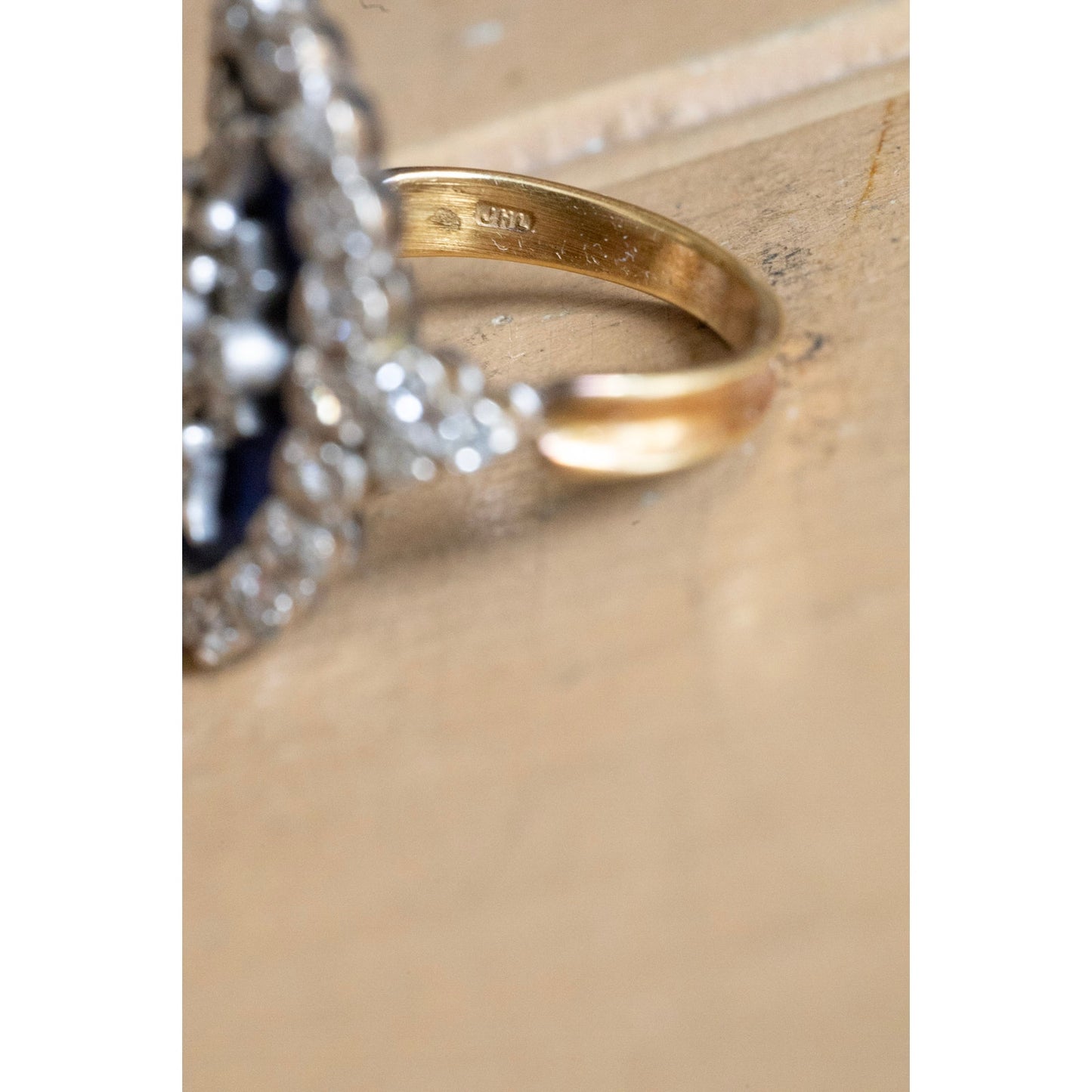 A Georgian Revival 18K English Blue Enamel and Natural Diamond Ring