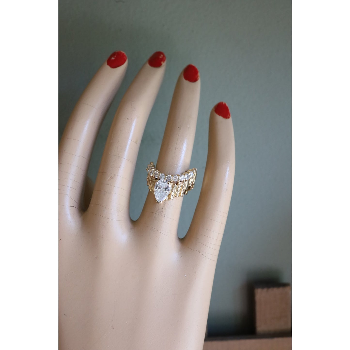 Custom Vintage 1960's 14K Yellow Gold Natural Pear Cut Diamond Ring 1.5 CTW