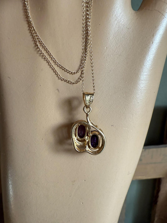 c1980 Vintage Oval Cut Amethyst Set in 14K Yellow Gold Pendant with 14K Yellow Gold Chain