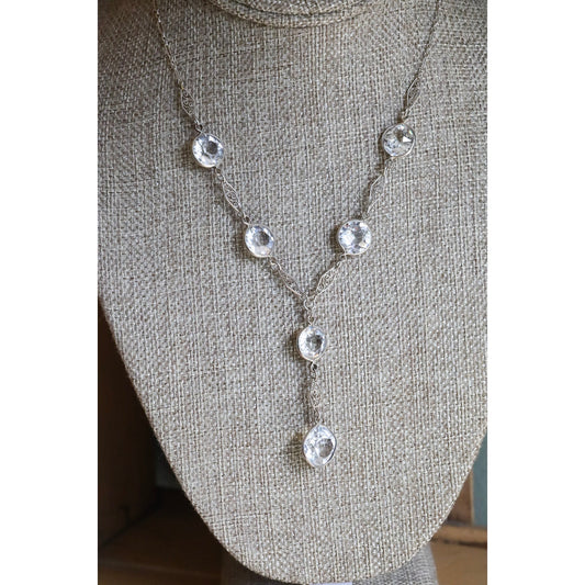 C1920 Rhodium Plated Art Deco Cut Crystal Dangle Necklace