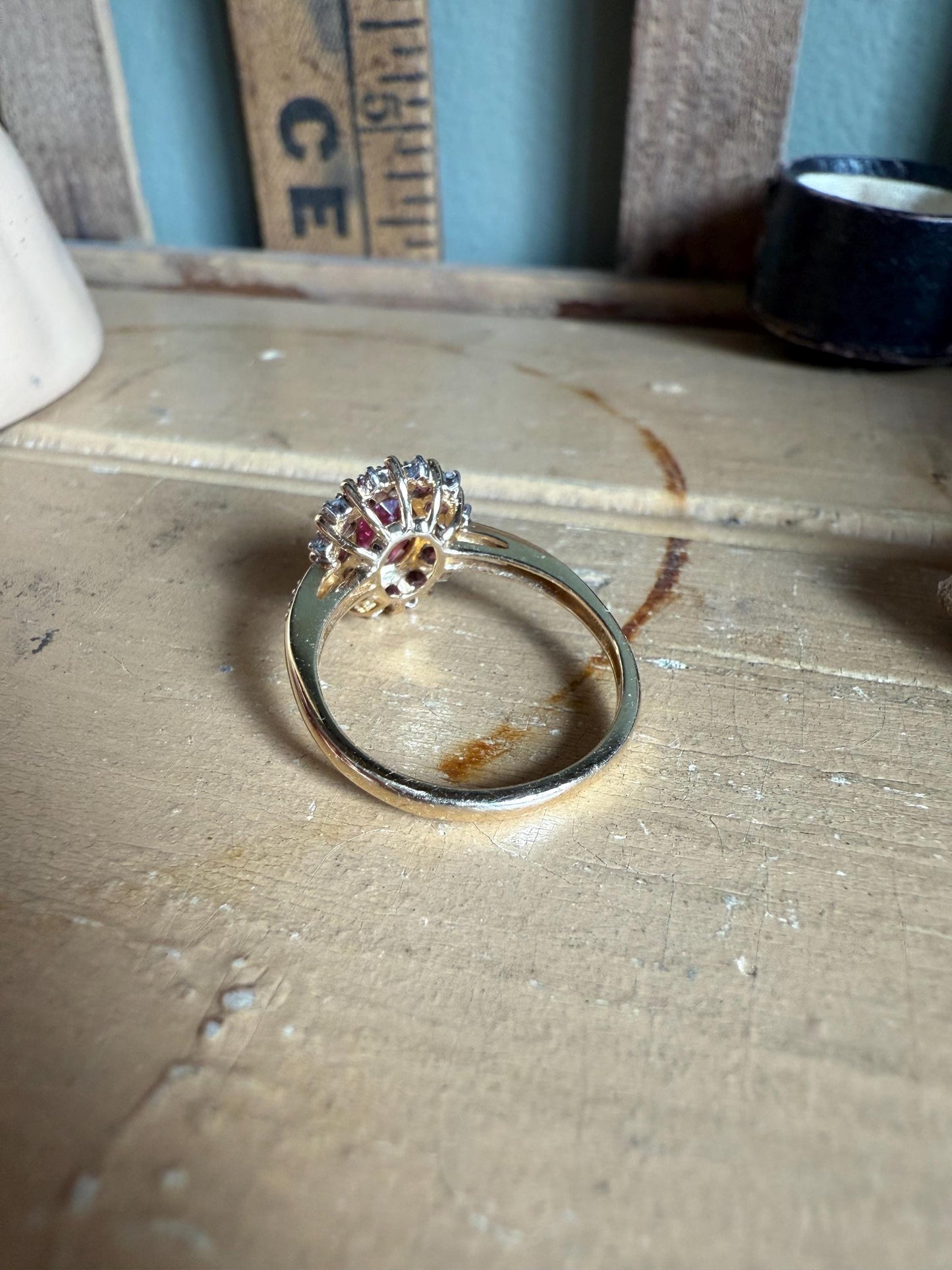 14K Yellow and White Gold Checkerboard Cut Pink Tourmaline with Accent Diamonds