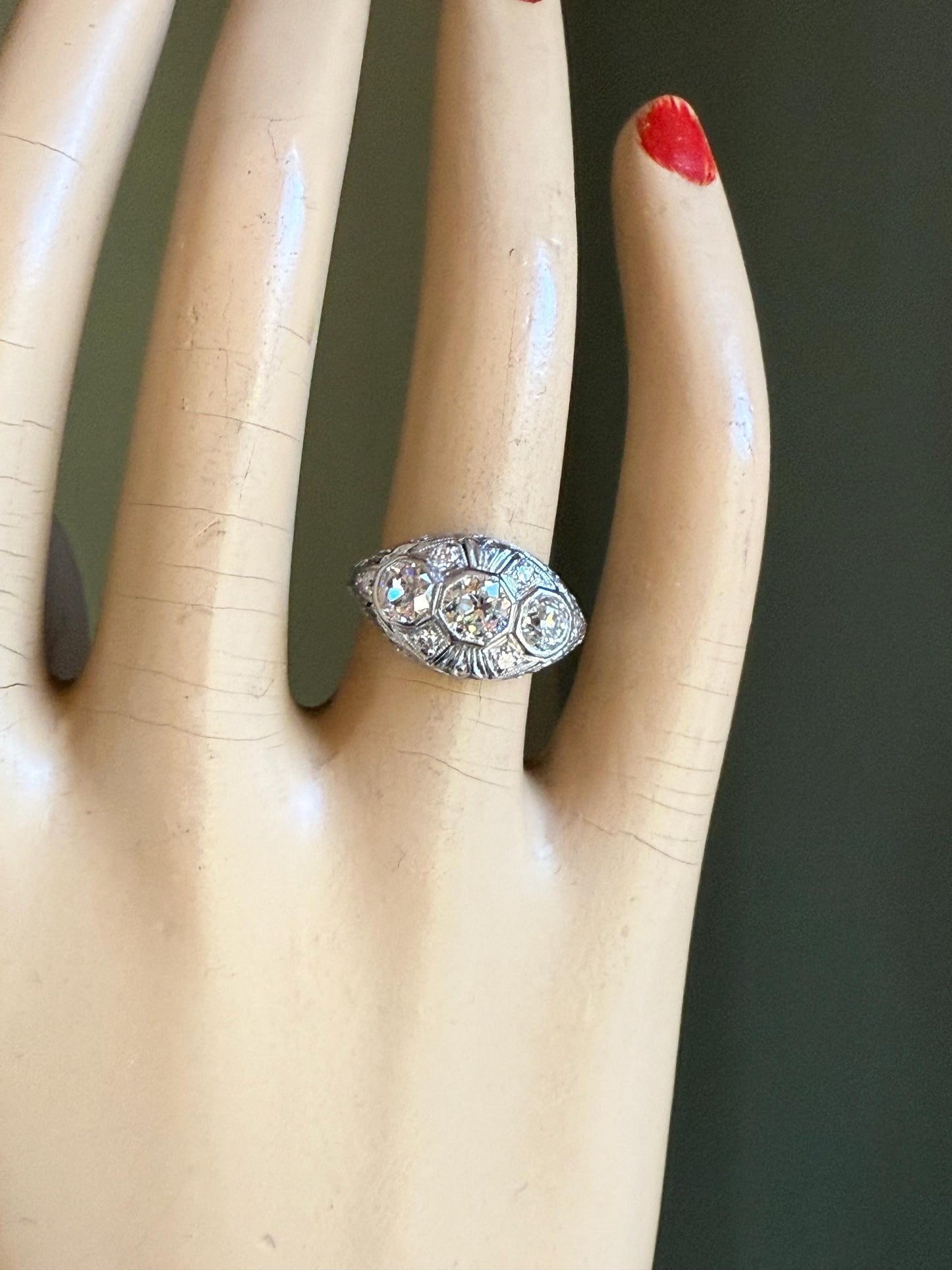 Vintage Art Deco Iridium Platinum Old European Cut Diamond Ring 1.30 CTW