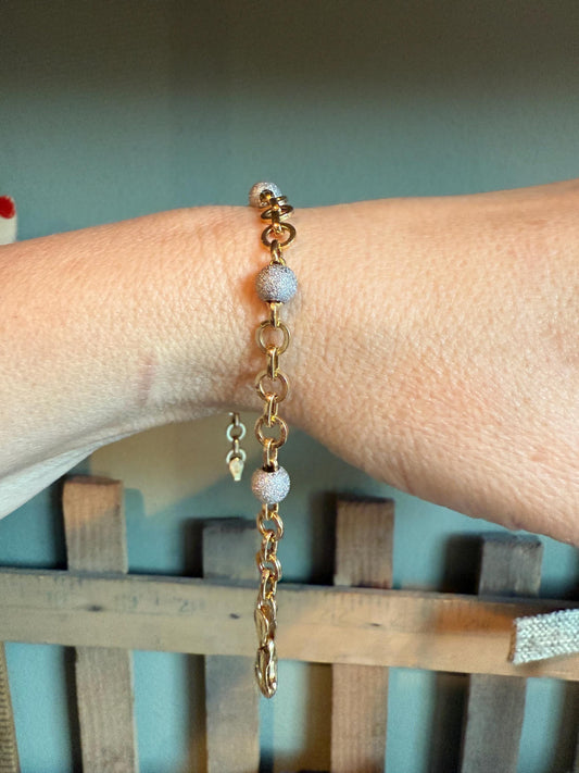 Italian 18K Yellow and White Gold Glitter Ball Link Bracelet