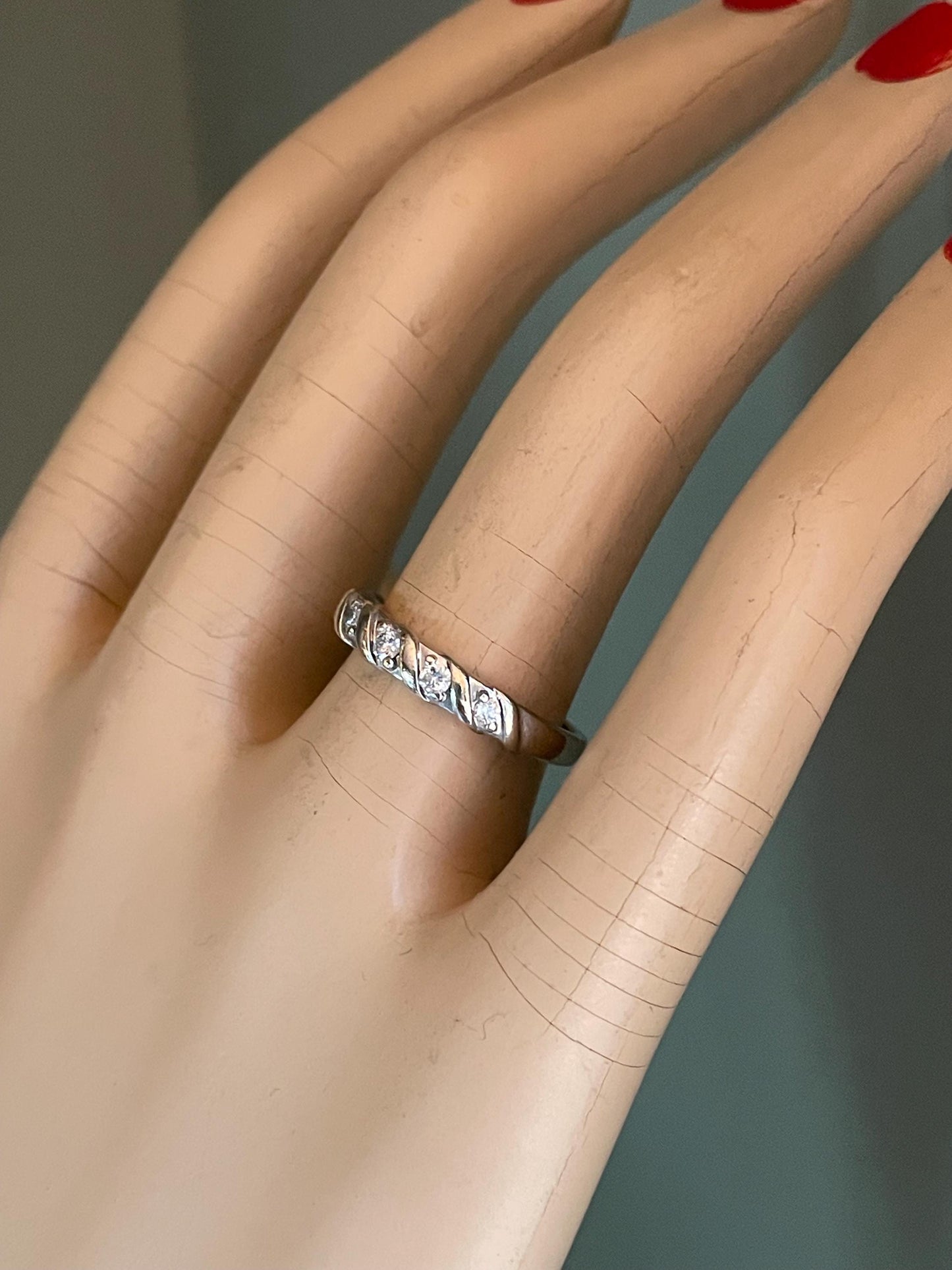 10K Yellow and White Gold Diamond Swirl Band / Stacking Ring