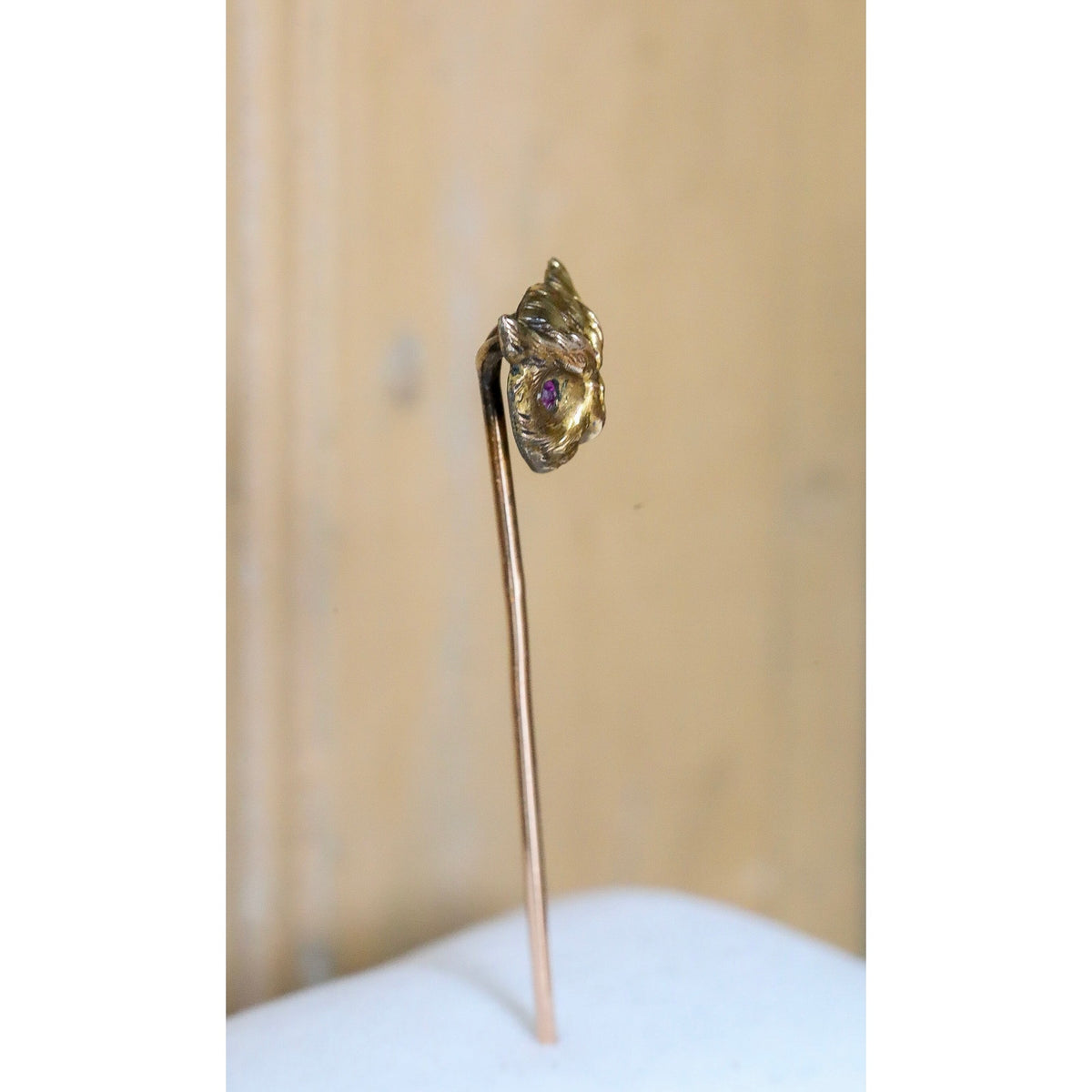 Antique Victorian 9- 10K Owl Stickpin with Bohemian Cut Garnet Eyes