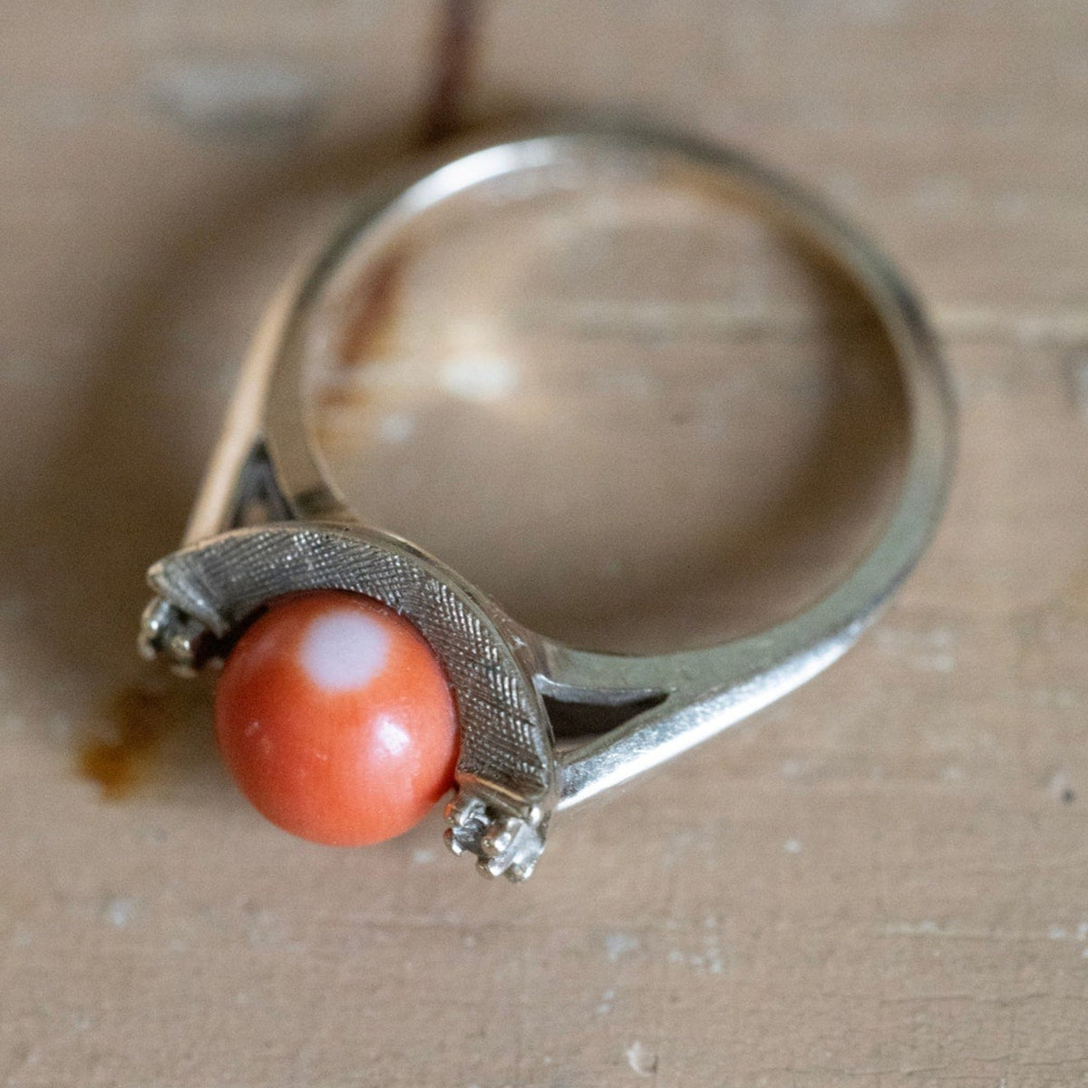 1960's 10K Yellow Gold Natural Coral Ball Ring