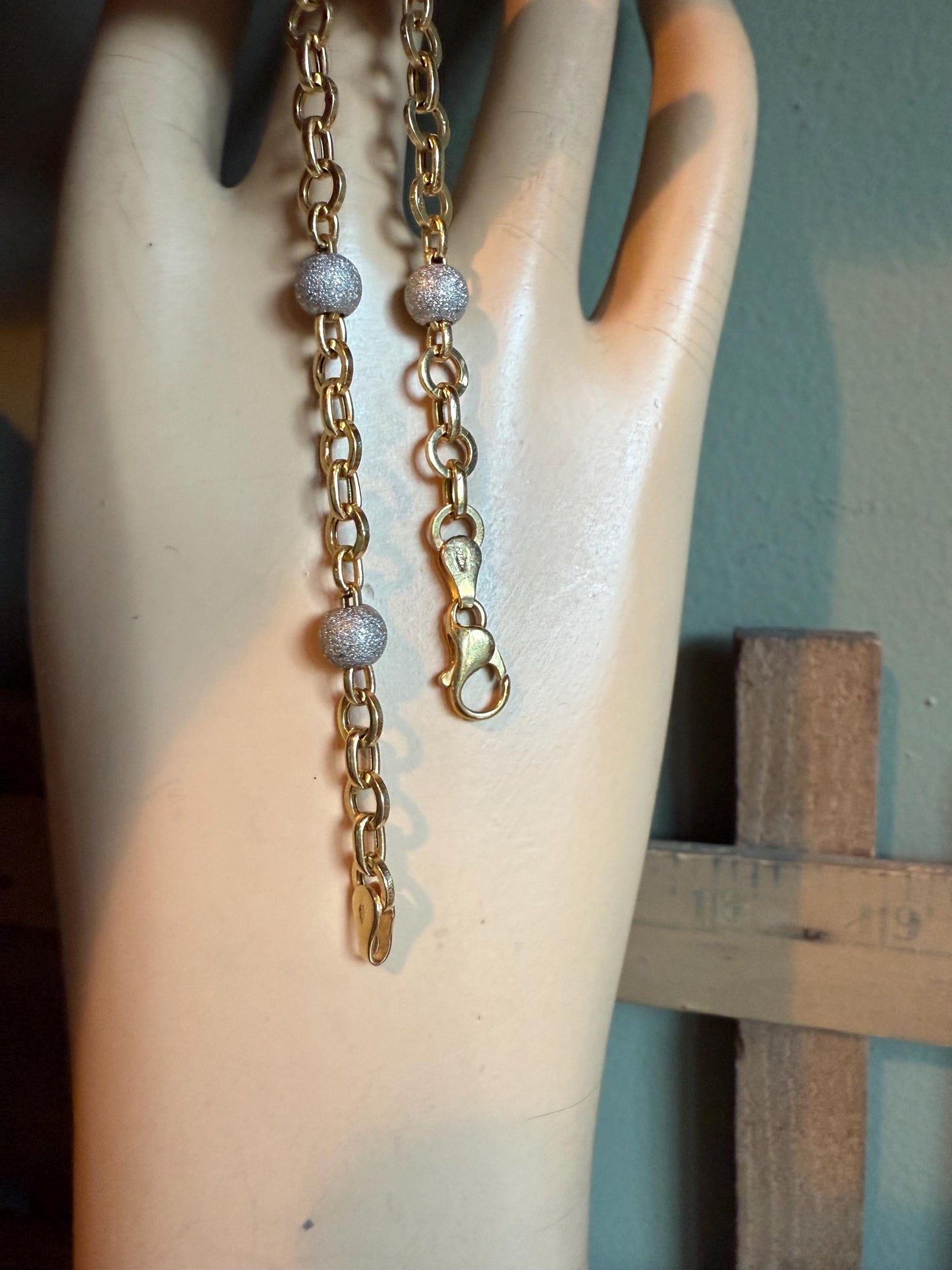 Italian 18K Yellow and White Gold Glitter Ball Link Bracelet