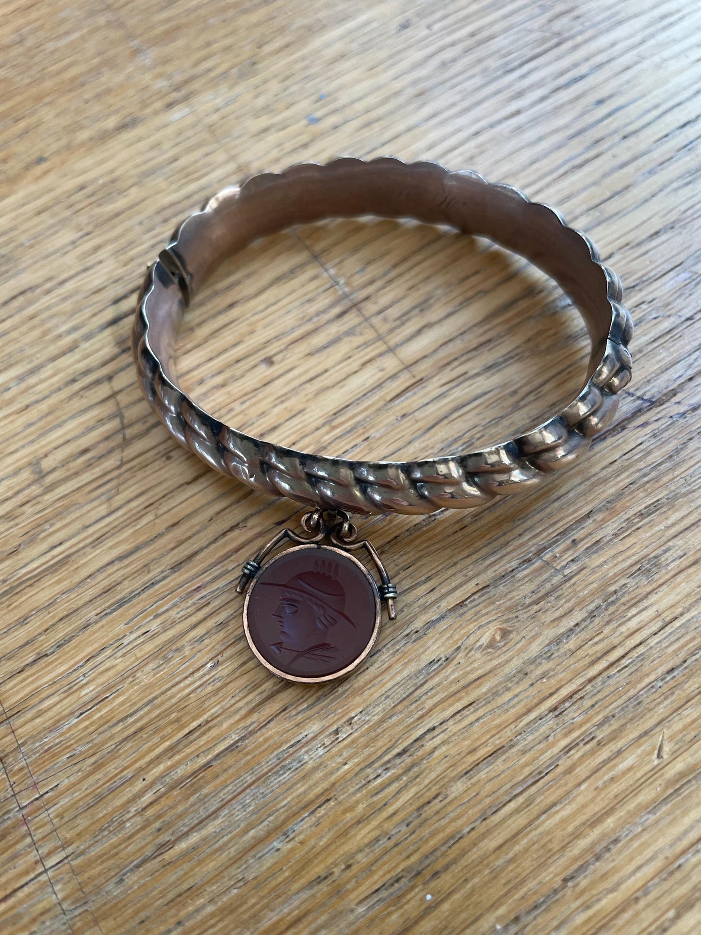 c1890 Antique Victorian Gold Filled Bracelet with Carnelian Tassie Intaglio of Soldier