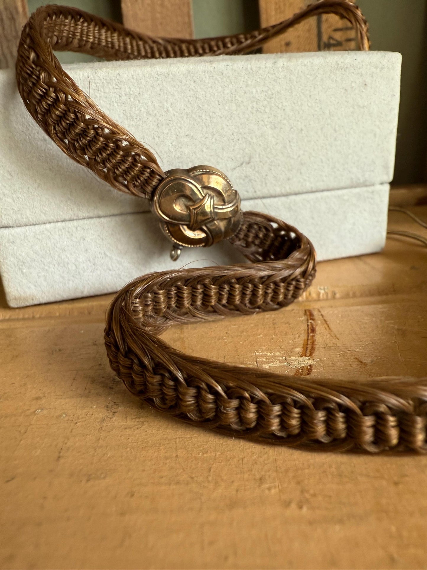 c1880 Victorian Gold Filled Woven Hair Watch Chain With Hook and Eye Closure