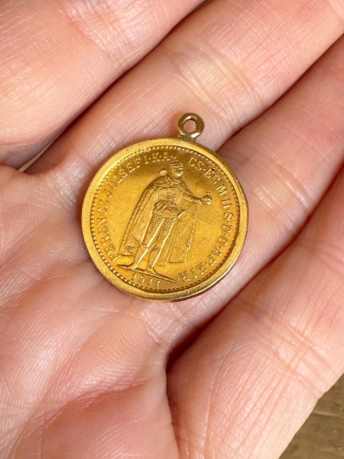 Österreich Ungarn Kaiserreich 10 Korona Gold 1911 Gold Coin Pendant Kaiser Franz Joseph 1848-1916 Austria Hungary