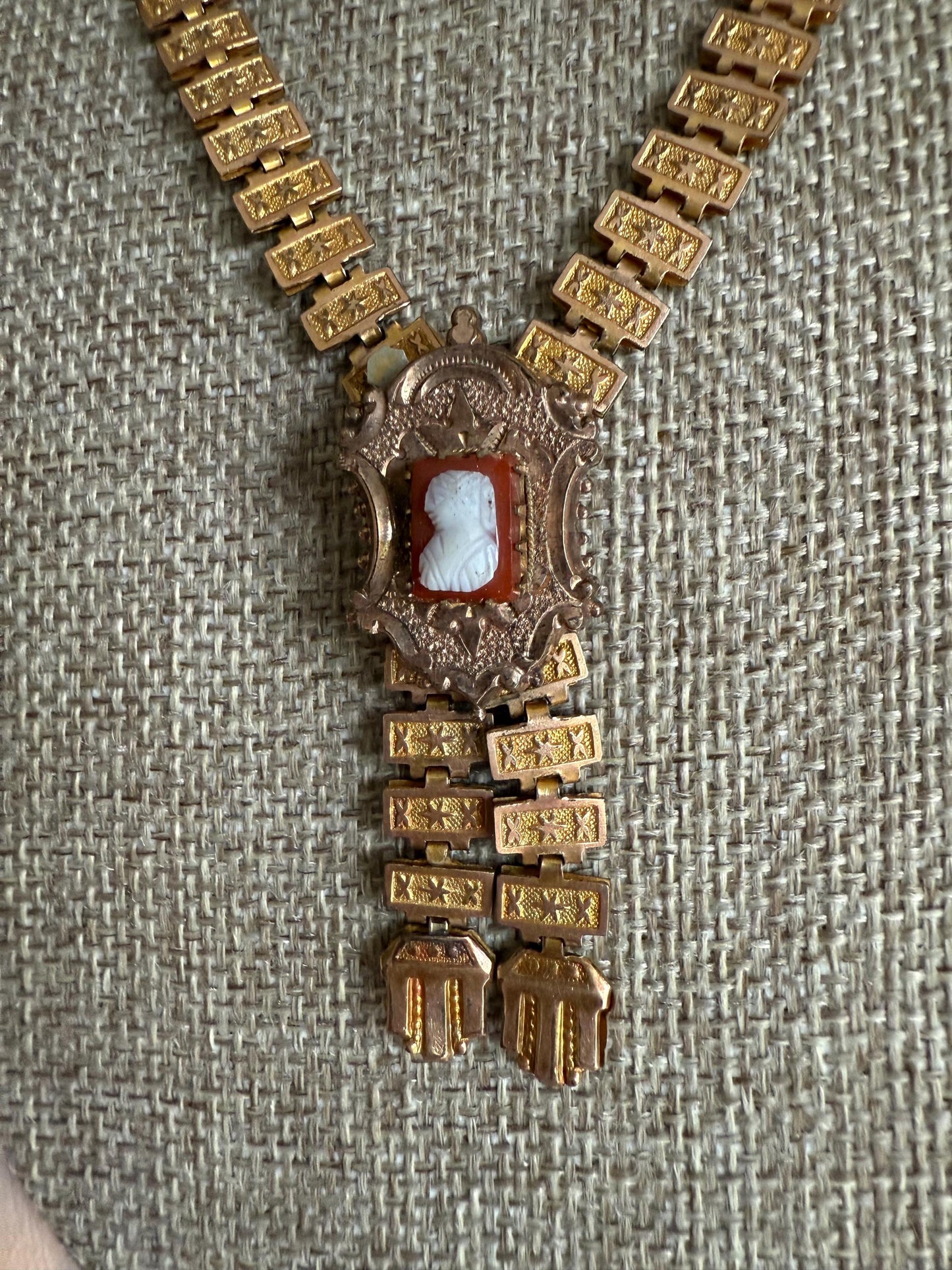 Victorian 1880's Gold Filled Book Chain Cameo Necklace