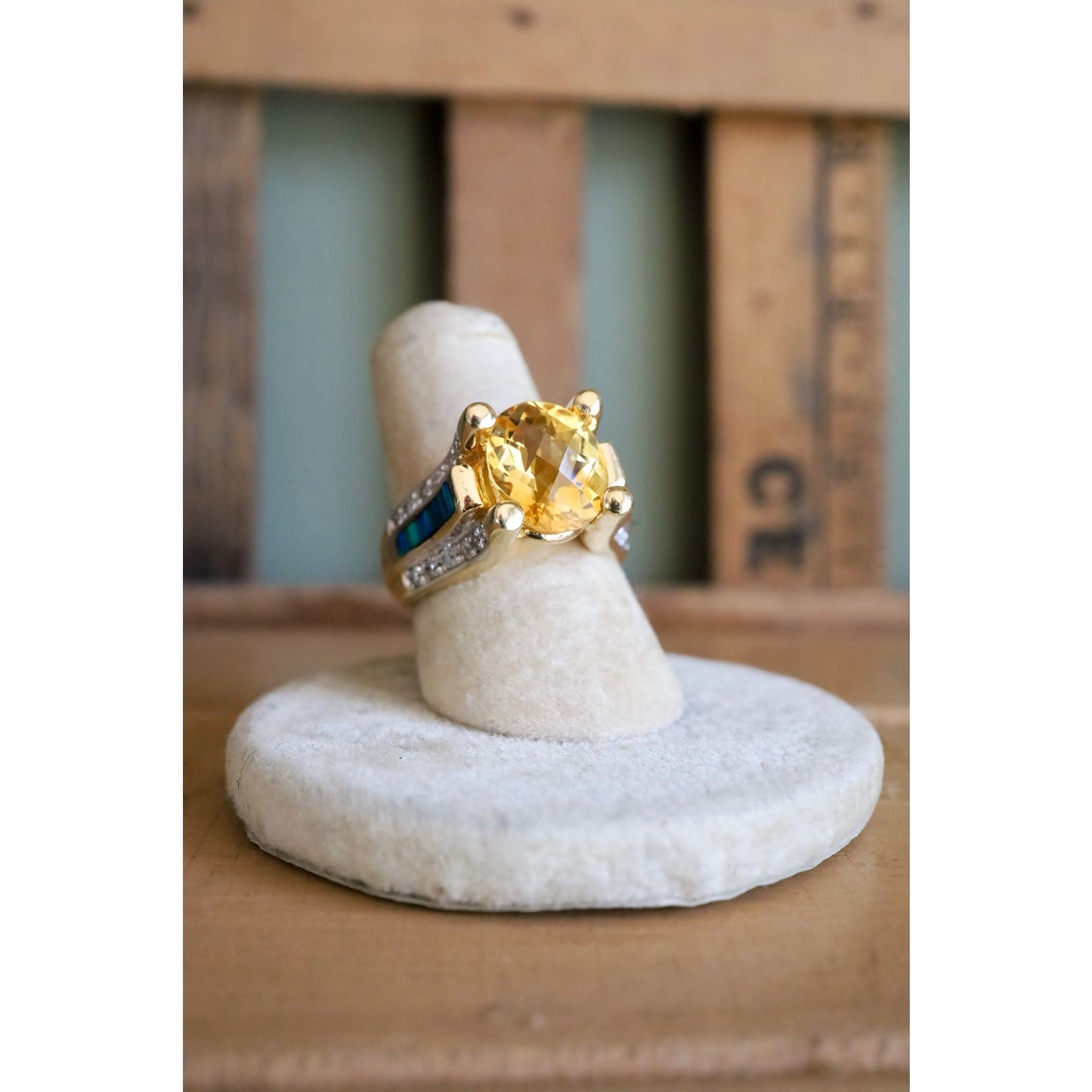 14K Yellow Gold Oval Checkerboard Cut Citrine with Diamonds