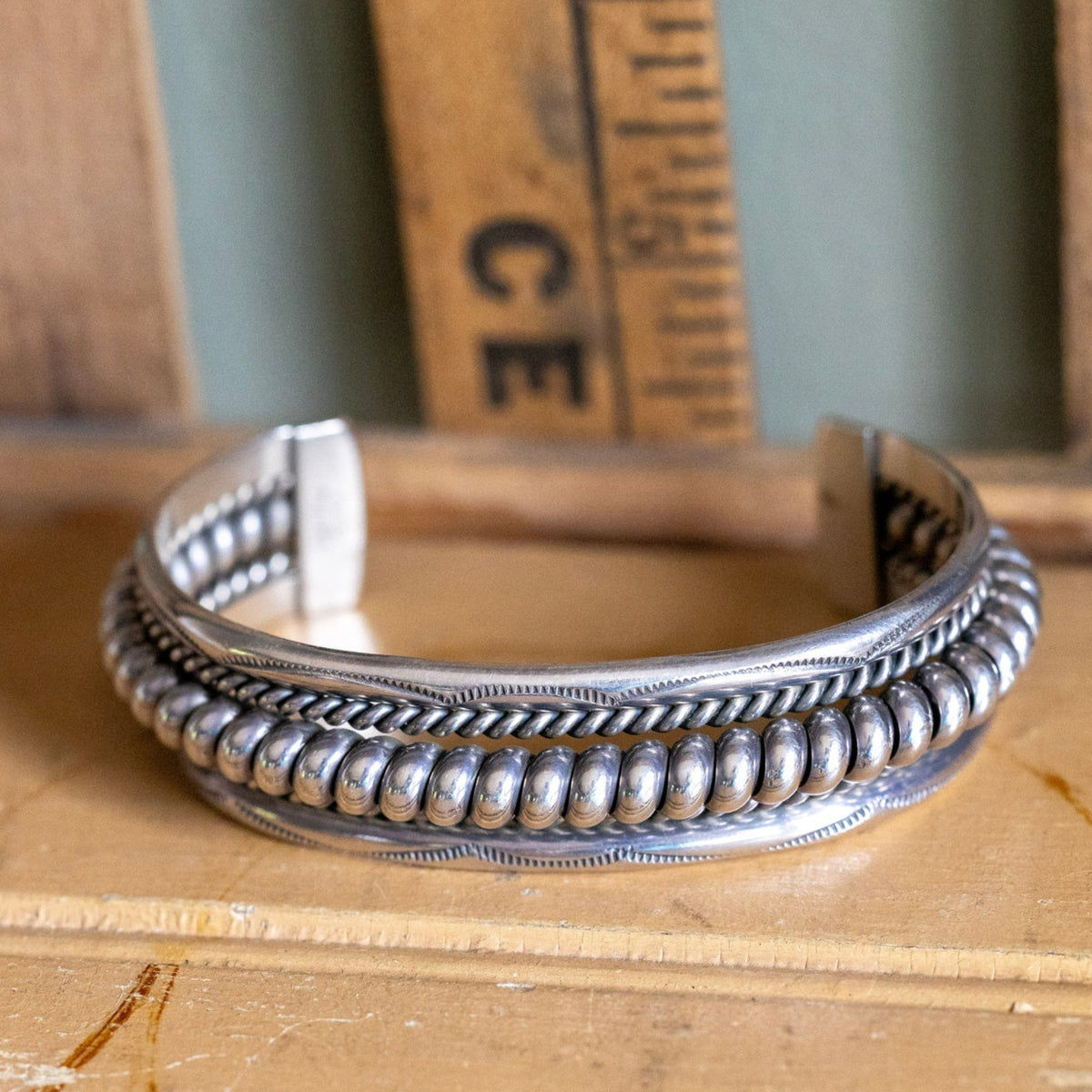 Vintage Navajo Tahe Sterling Silver Ribbon Cuff Bracelet