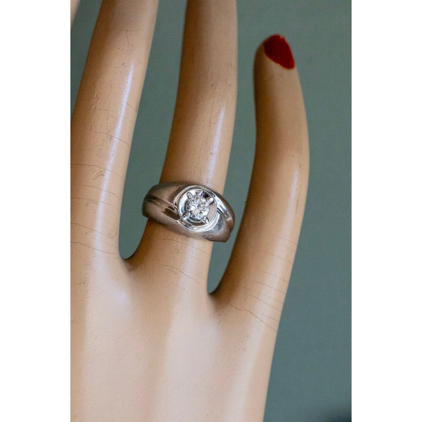 1950's Mid 20th Century 14K White Gold Approx. .50 ct Natural Round Brilliant Cut Diamond Ring