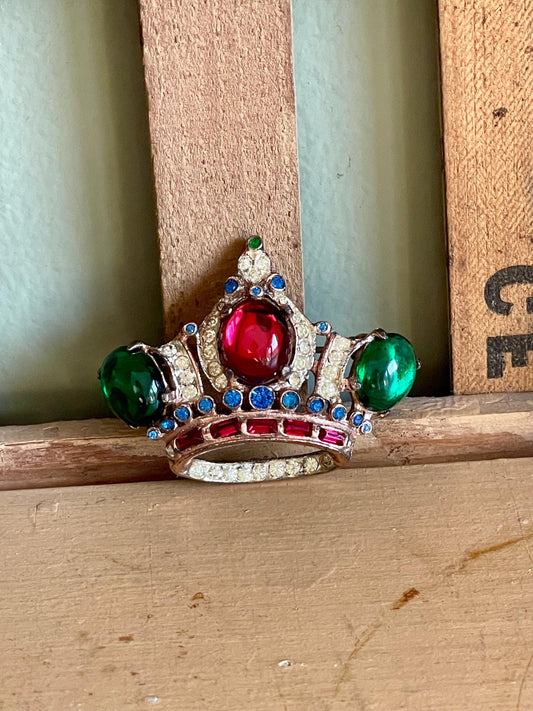 Vintage c1930-1940 Corocraft Sterling Crown Jelly Belly Brooch