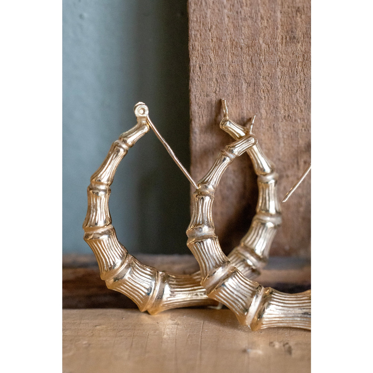Vintage Large 14K Yellow gold Bamboo Round Hoops