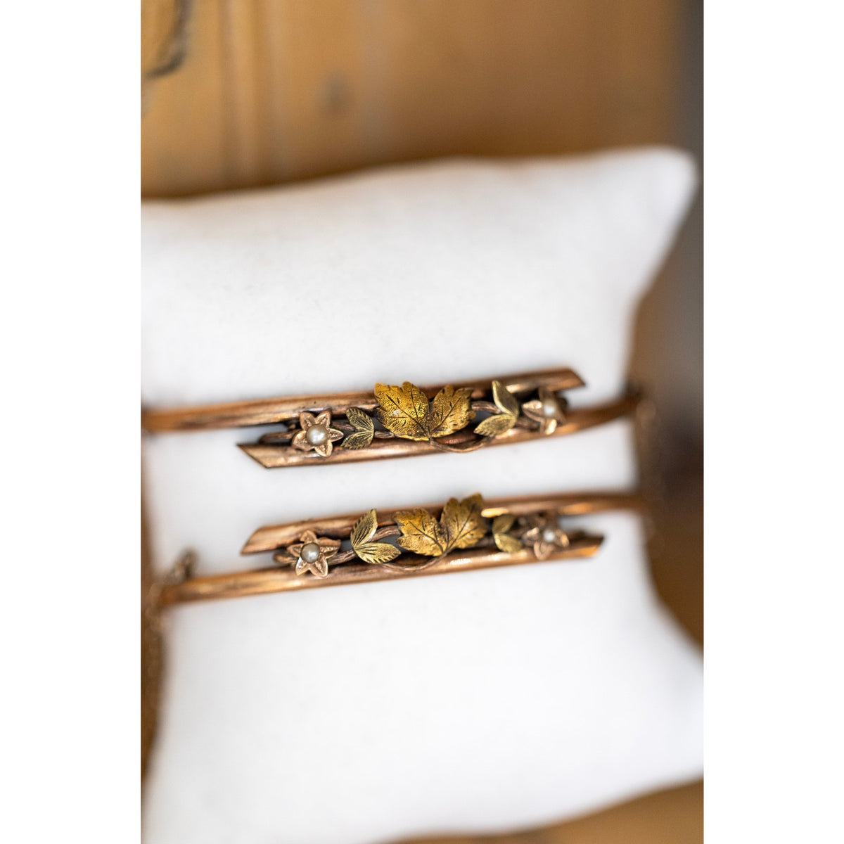 Antique Victorian Gold Filled Matching Wedding Bridal Pearl Set Bangles