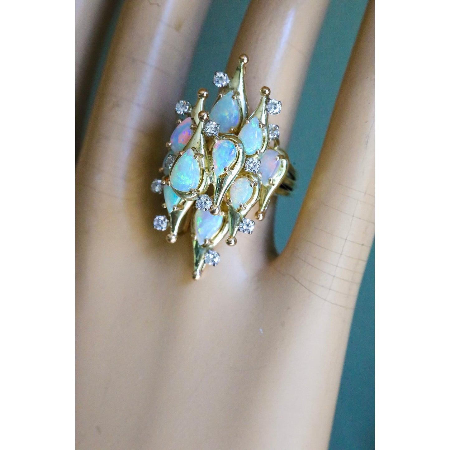 A Fine 1960's Jack Gutschneider 14K Opal and Diamond Cocktail Ring