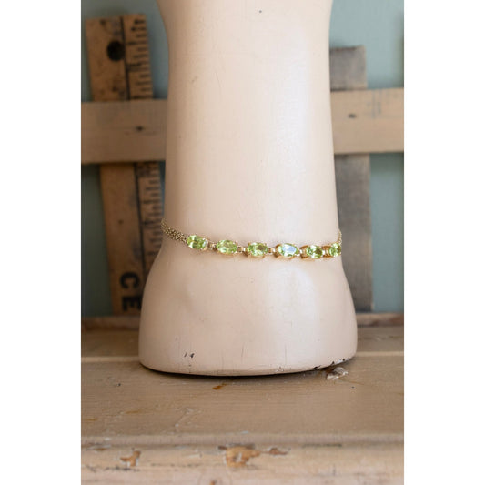 Vintage 14K Yellow Gold Oval Cut Peridot Gemstone Bracelet