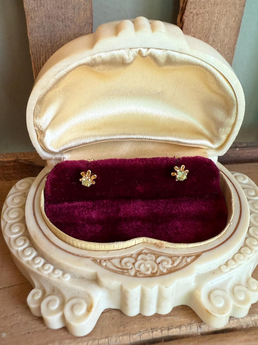 Vintage 10k Slightly Green-Yellow Quartz Stud Earrings with 14K Backs