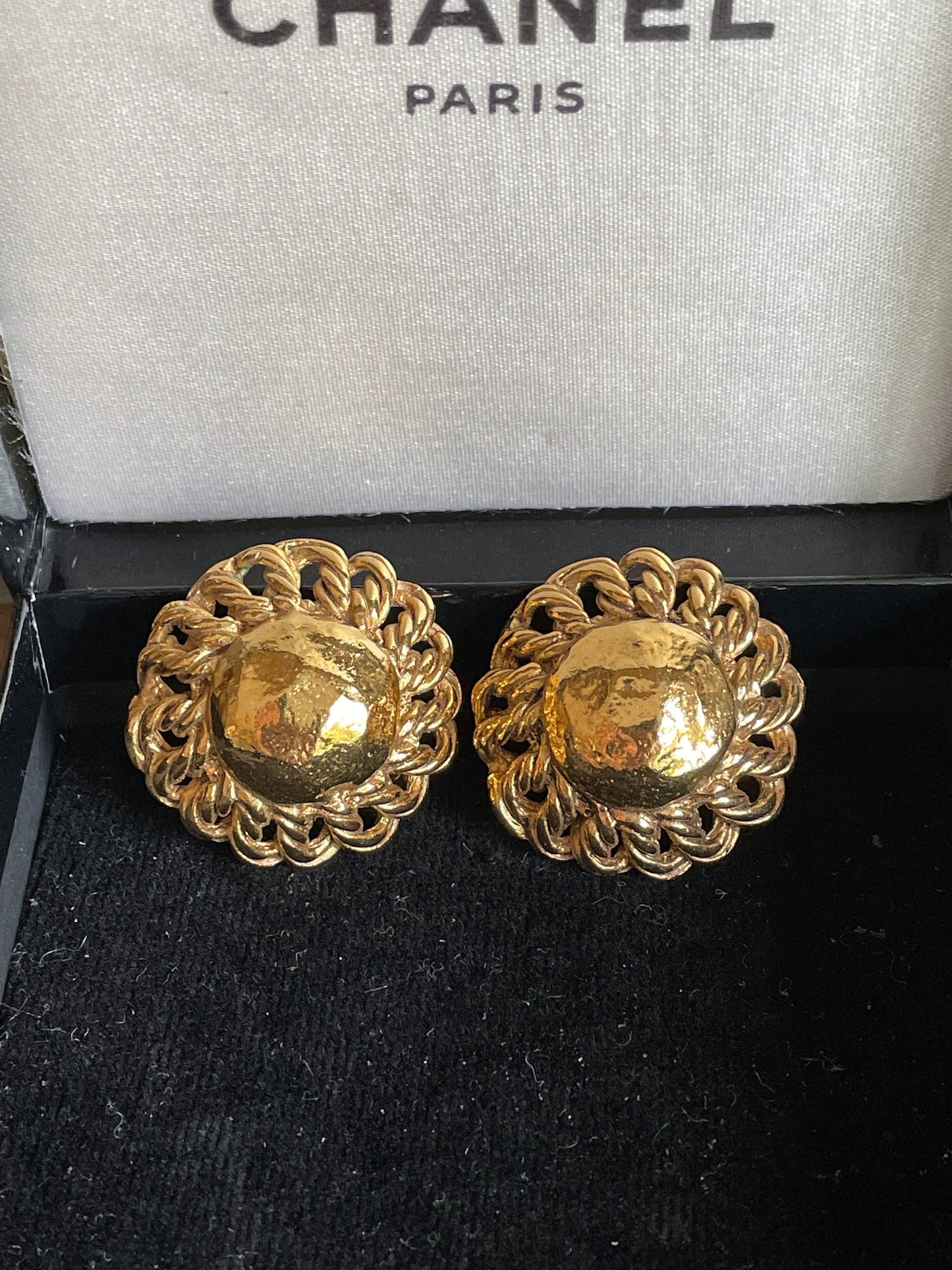 SALE 1990-1991 Authentic Chanel Made in France Button Clip Earrings in Original Box