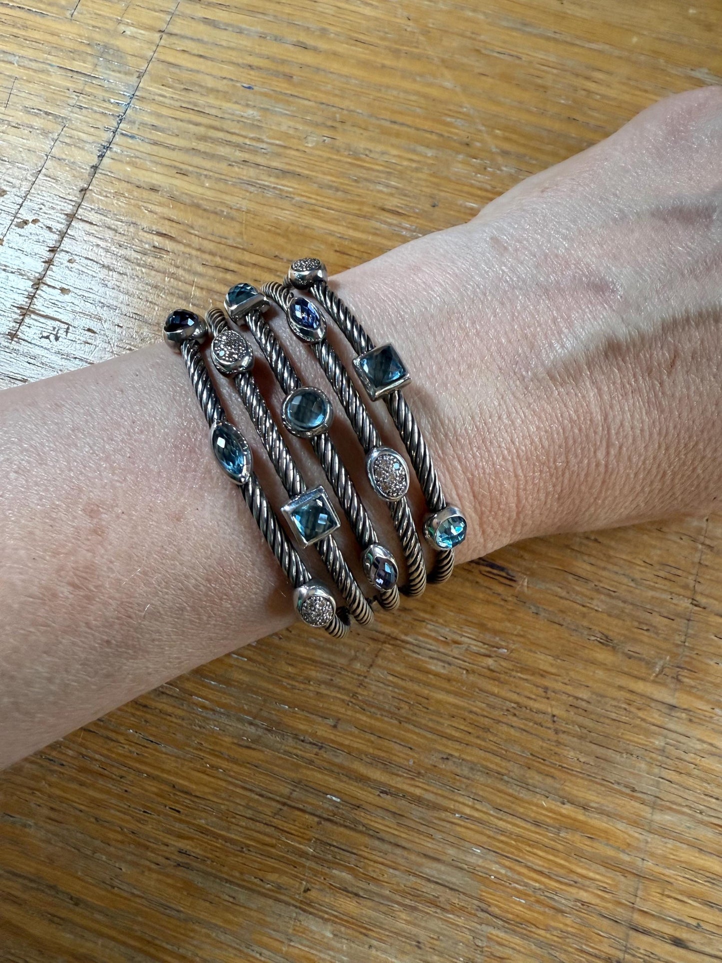 David Yurman Confetti Topaz and Iolite and Diamond Twisted Cable Cuff Bracelet