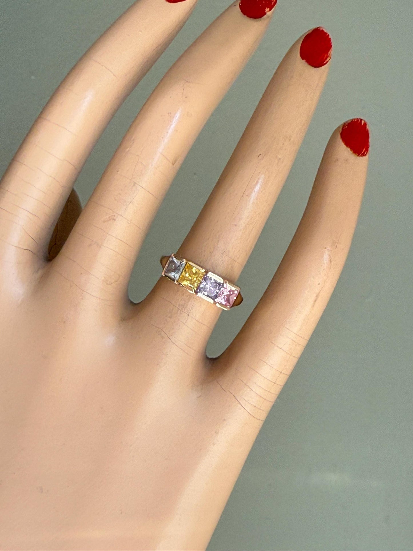 c1990 Fun Candy Colored Gemstone Ring in 10K Yellow Gold