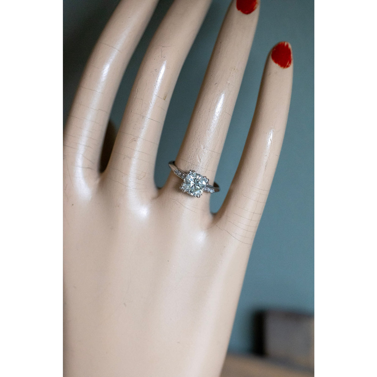 Mid Century Platinum 1.52 -1.54 Carat Natural Diamond Ring
