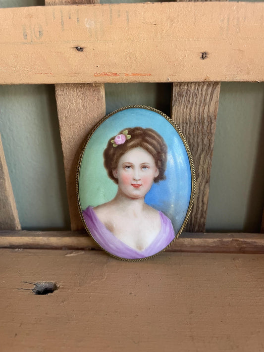 Antique c1900 Czechoslovakia Hand Painted Portrait on Porcelain