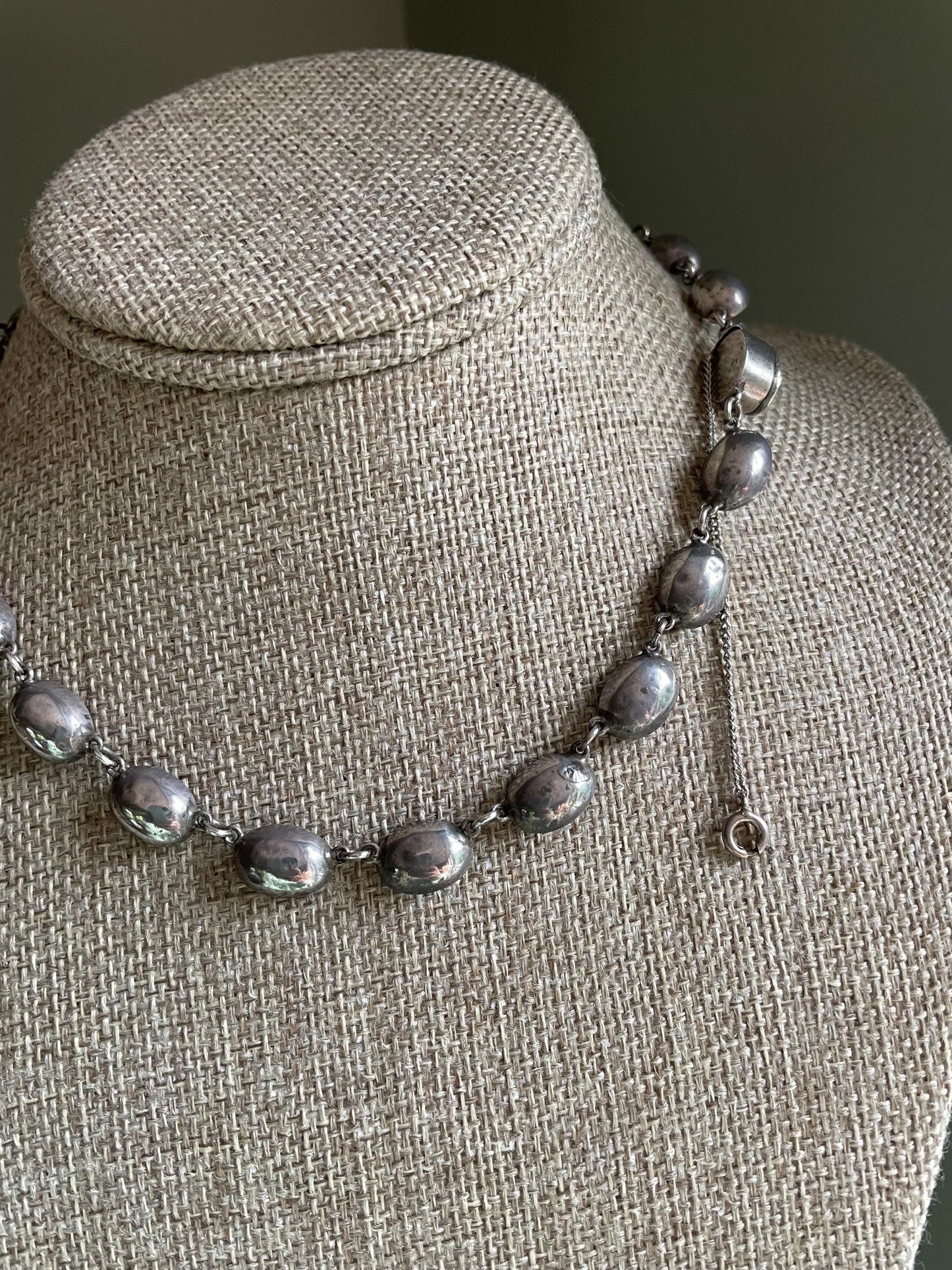 Antique Riviere Green Paste Silver Necklace c1900
