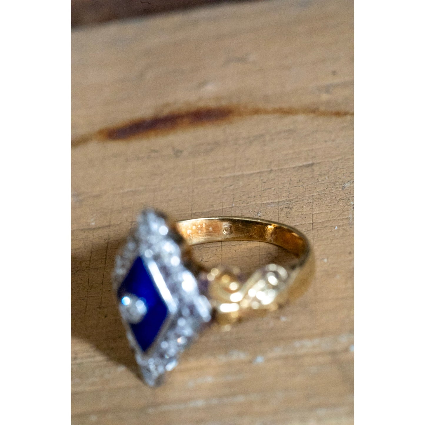 Vintage English Victorian Revival Diamond and Enamel Pinkie Ring