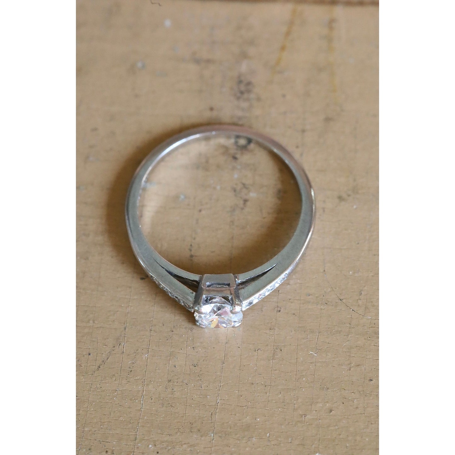 Art Deco 1940 Iridium Platinum .35 Ct Old European Cut Diamond Ring