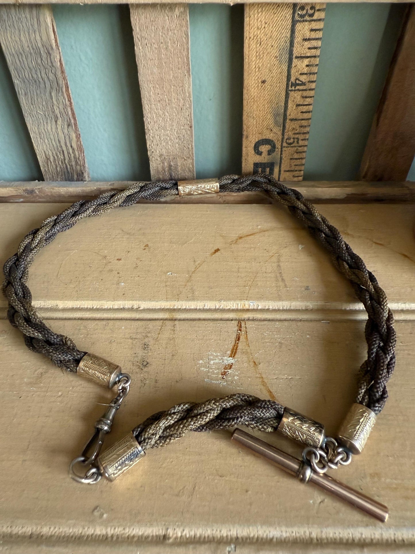 c1880 Victorian Gold Filled Woven Hair Watch Chain