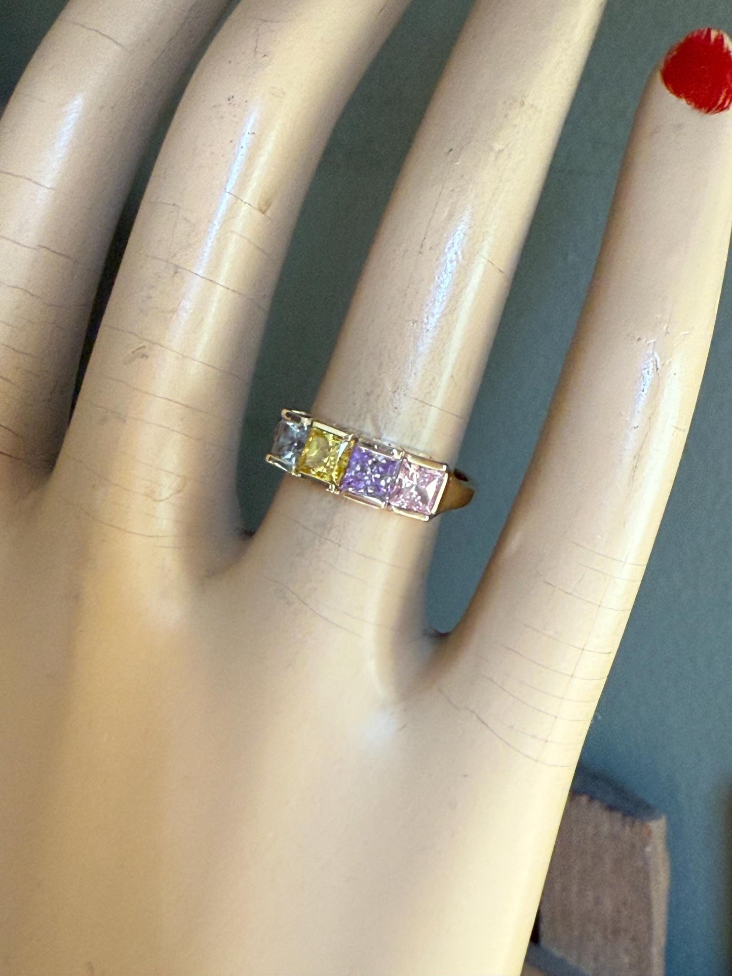 c1990 Fun Candy Colored Gemstone Ring in 10K Yellow Gold