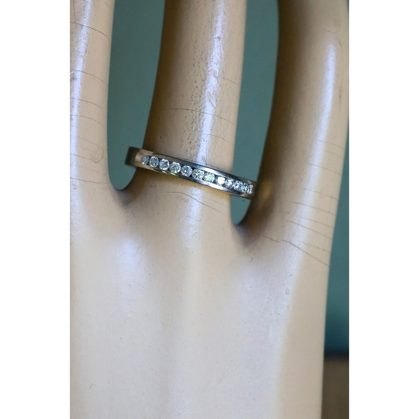 Vintage 14K White Gold Channel Set Natural Brilliant Cut Diamond Band