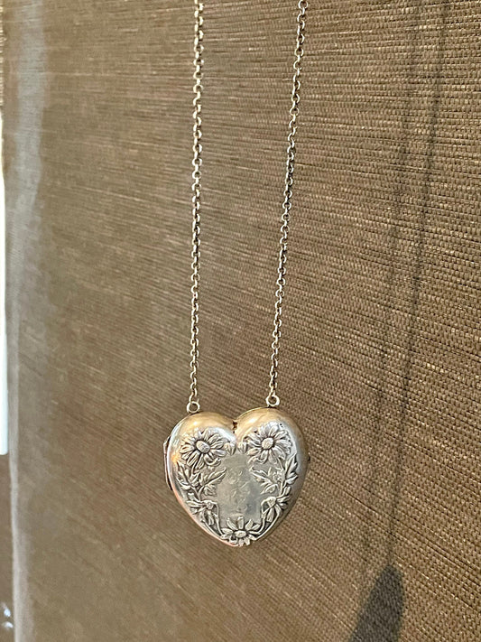 Bristol Silver Antique Huge Heart Coin Pendant on Original Chain