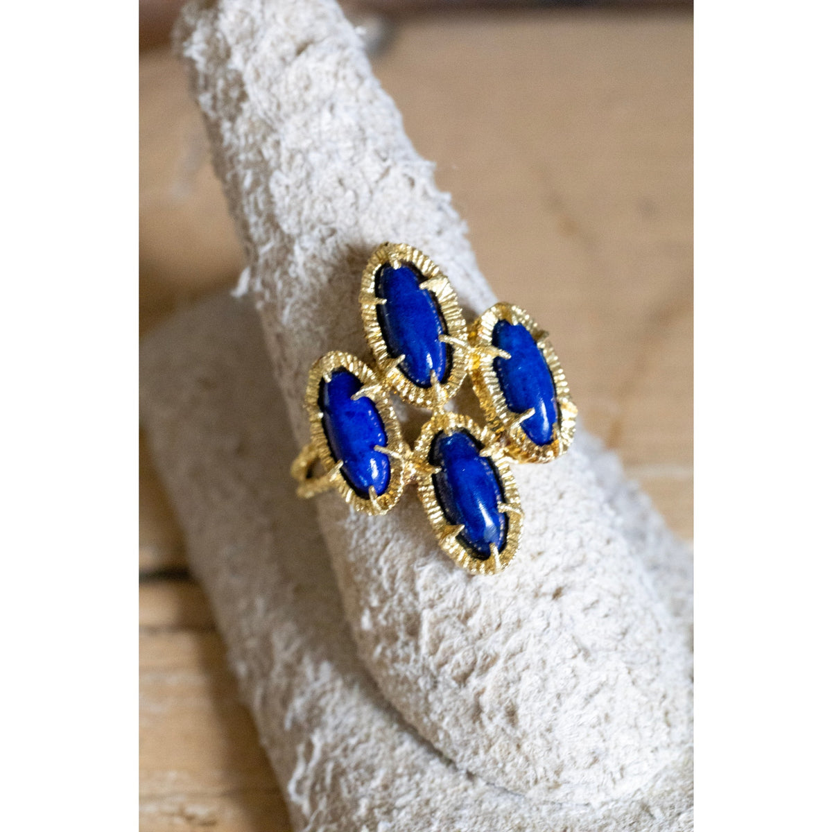 1960's 18K Yellow Gold Cocktail Ring Featuring Lapis Lazuli