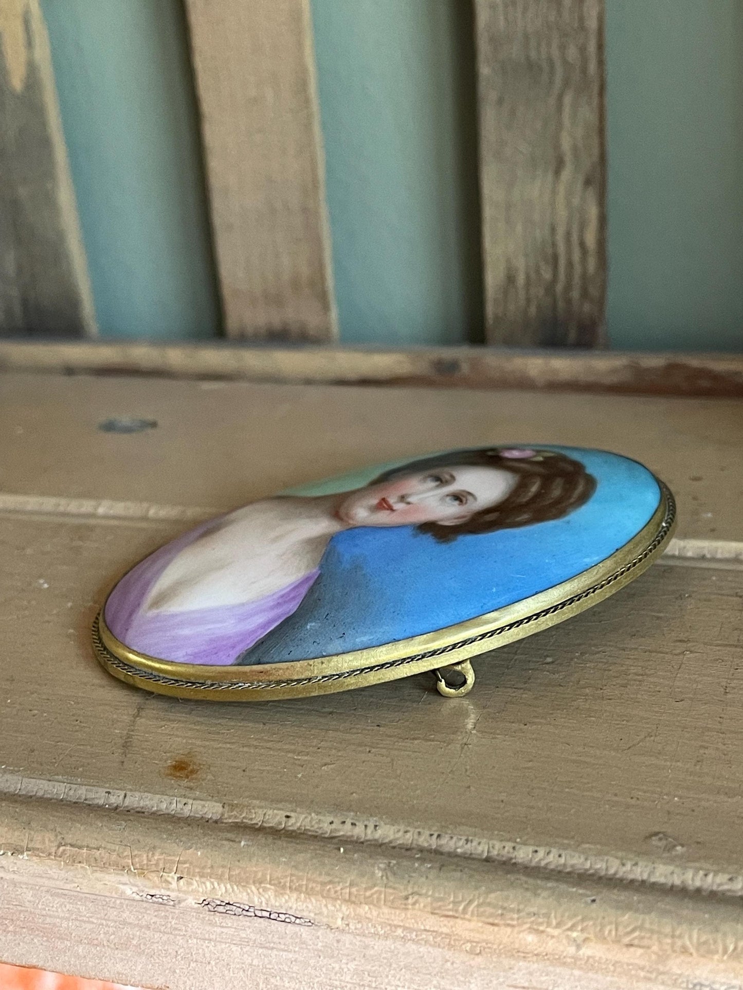 Antique c1900 Czechoslovakia Hand Painted Portrait on Porcelain
