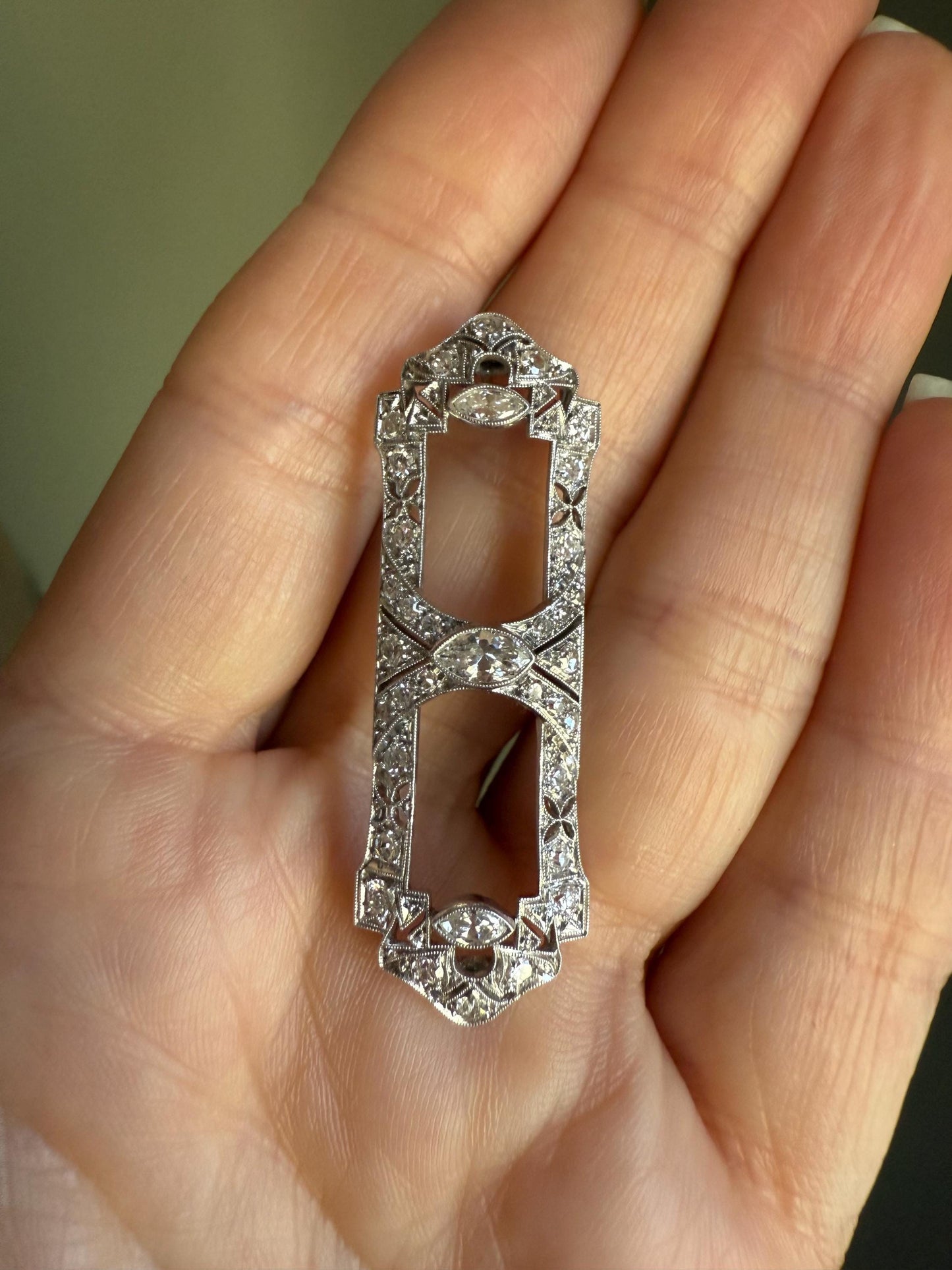 Art Deco Platinum Diamond Converted Brooch to Pendant -You Can Wear Two Ways