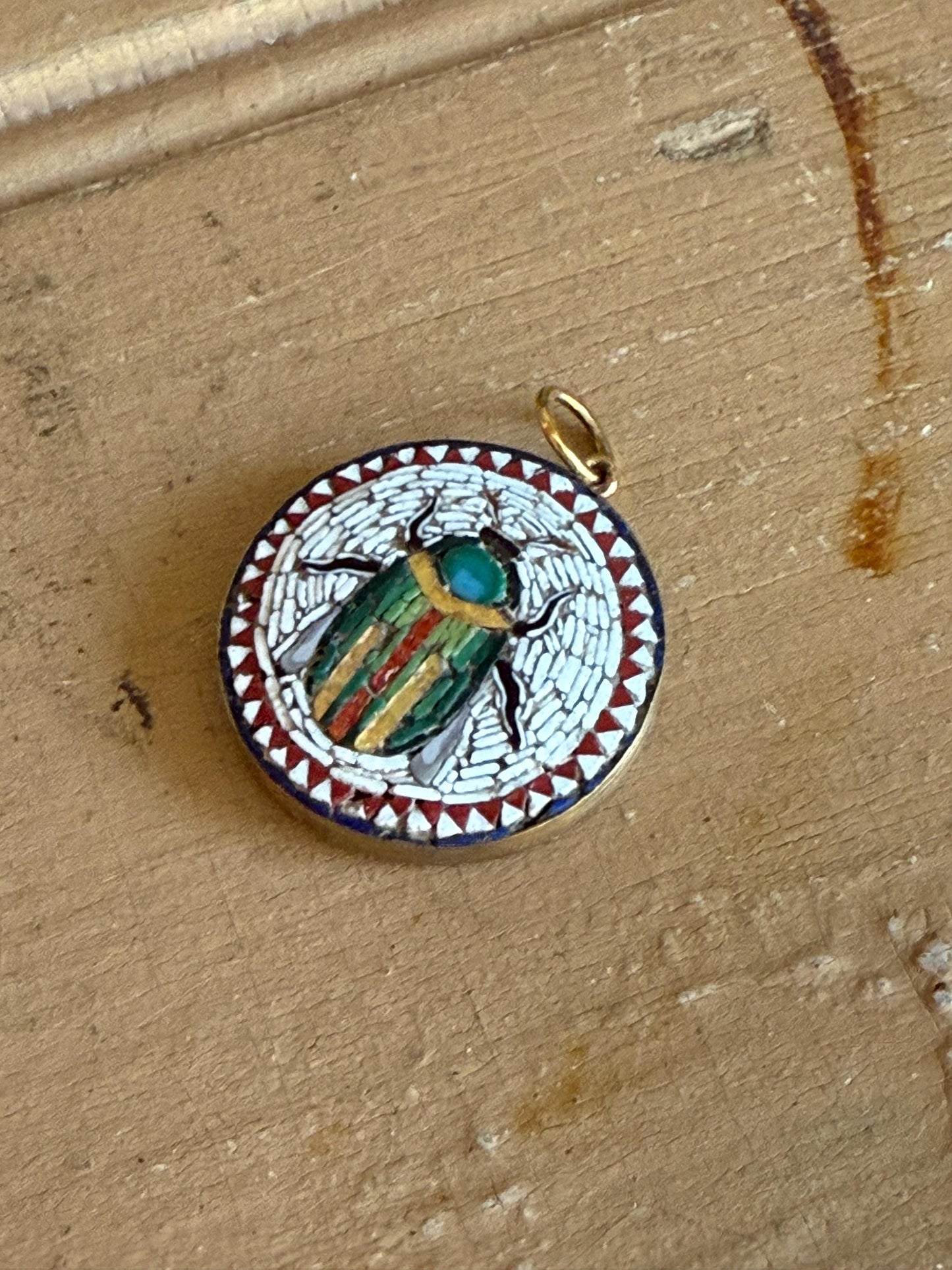 1890's Egyptian Revival Antique Victorian Foil Mosaic Scarab Pendant
