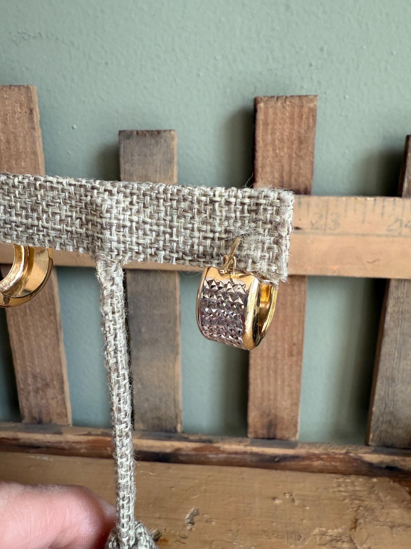 c1980 14K Bi-Color Wide Textured Hoop Earrings